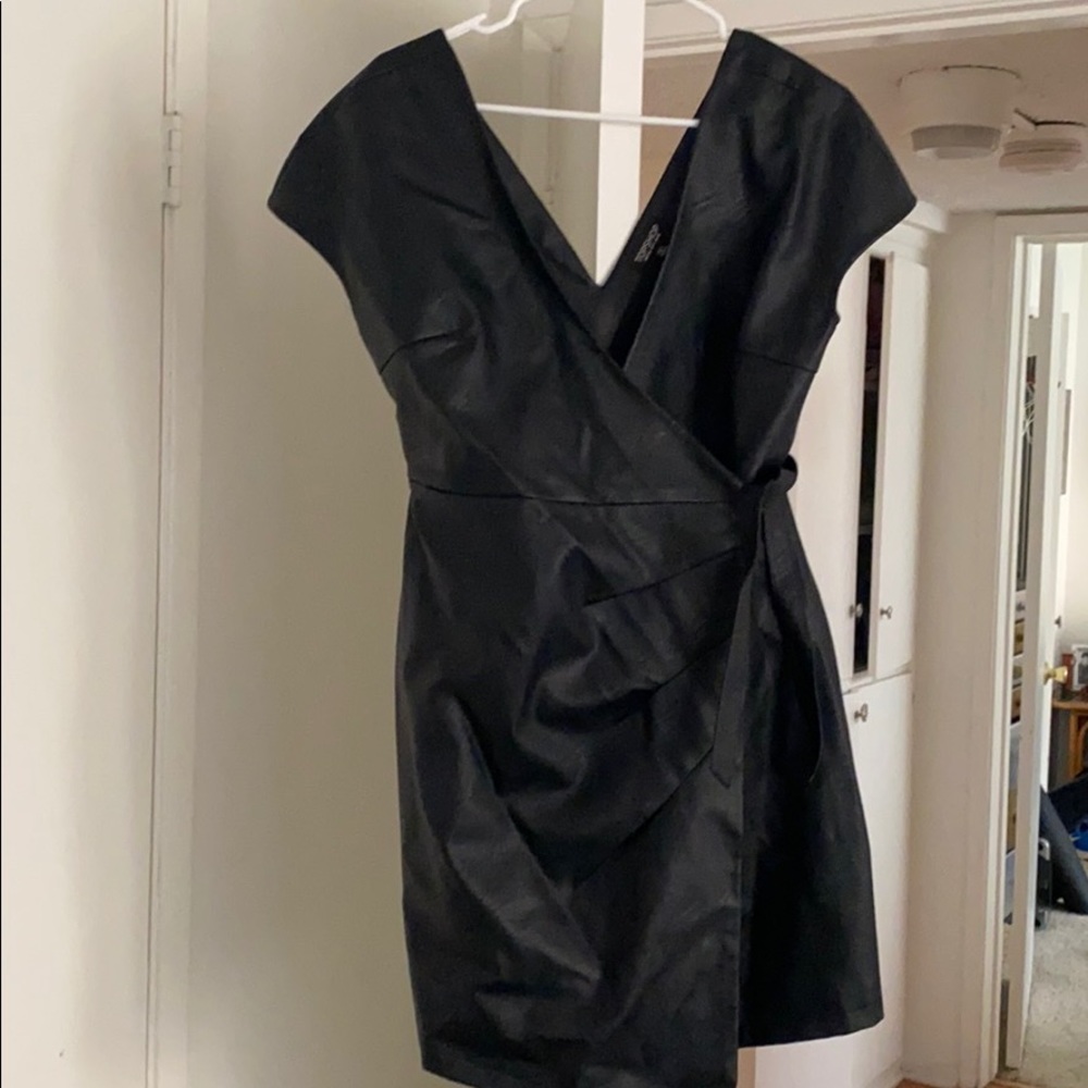 Faux leather wrap dress